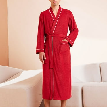 cllios Mens Lightweight Spa Bathrobe Soft Knee Length Robes with Pockets Soft Long Sleeve V Neck Nightgowns Loungewear Cozy Sleepewear