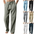 thumbnail image 1 of cllios Mens Linen Pants Breathable Lightweight Big and Tall Pants Elastic Waist Drawstring Wide Leg Straight Trouser with Pockets, 1 of 6