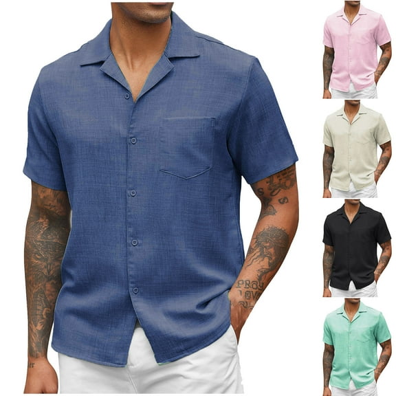 cllios Mens Linen Shirts Casual Button Down Shirts Summer Short Sleeve Shirts Regular Fit Work Beach Holiday Shirts