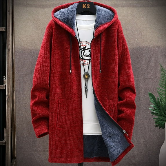cllios Mens Long Cardigan Hoodies Full Zip Fleece Lined Sweaters Open Front Lightweight Hooded Knitted Cardigan Sweater Winter Warm Coats with Pockets