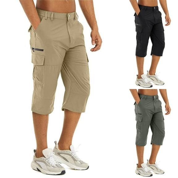 cllios Mens Long Shorts Below Knee Capri Hiking Casual Cargo Short Zippers Pockets Quick Dry Lightweight Water Resistant Hunting Fishing Shorts