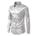 thumbnail image 1 of cllios Mens Long Sleeve Dress Shirt Casual Button Down Shirt Wrinkle-Free Solid Nightclub Shiny Shirt Slim Fit Clubwear, 1 of 9