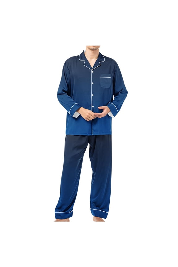 Mens Long Sleeve Pajamas Sets Gradient Print Loungewear Ultra Soft Button Down Sleepwear 2 Pcs Pj Set with Pockets