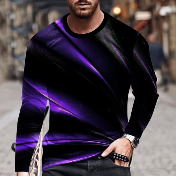 cllios Mens Long Sleeve Shirts 3D Optical Illusion Graphic Tee Big & Tall Casual Crew Neck Tops Novelty Designer T Shirts Lightweight Workout Shirt Muscle Shirts for Men