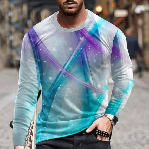 cllios Mens Long Sleeve Shirts Casual 3D Optical Illusion Graphic Pullover Crewneck Loose Tee Shirts Fall Fashion Athletic Sweatshirts Blue XXXL