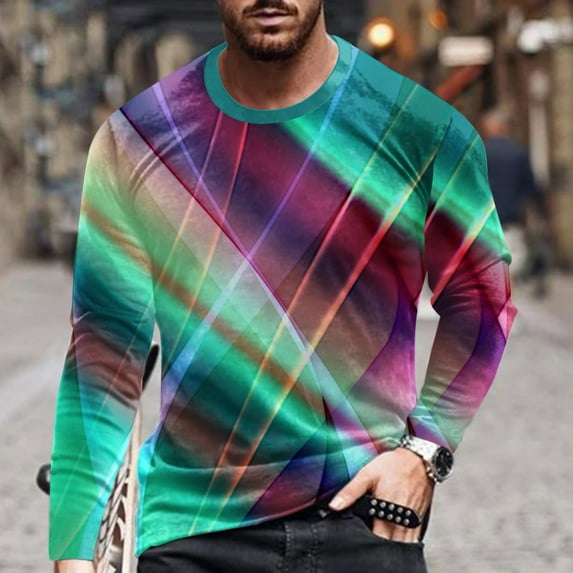 cllios Mens Long Sleeve Shirts Casual 3D Optical Illusion Graphic Pullover Crewneck Loose Tee Shirts Fall Fashion Athletic Sweatshirts Multicolor S