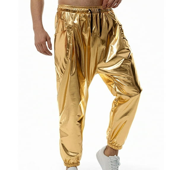cllios Mens Metallic Shiny Jeans Party Dance Disco Nightclub Pants Straight Leg Trousers