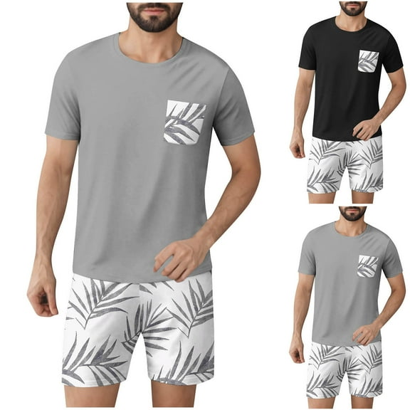 cllios Mens Pajamas Set Short Sleeve Sleepwear Lightweight Soft Pjs 2 Piece Hawaiian Loungewear Sets Summer Beach Vacation Pajama Nightwear Set