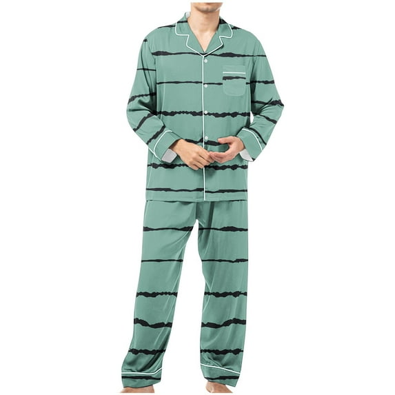 cllios Mens Pajamas Set Soft Notched Collar Pajamas for Men Stripes Long Sleeve Mens Sleepwear with Pockets