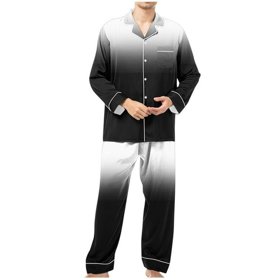 cllios Mens Pajamas Sets Gradient Long Sleeve Loungewear 2 Piece Outfits Button Down Lapel Shirts and Long Pants Pjs Sets with Pockets