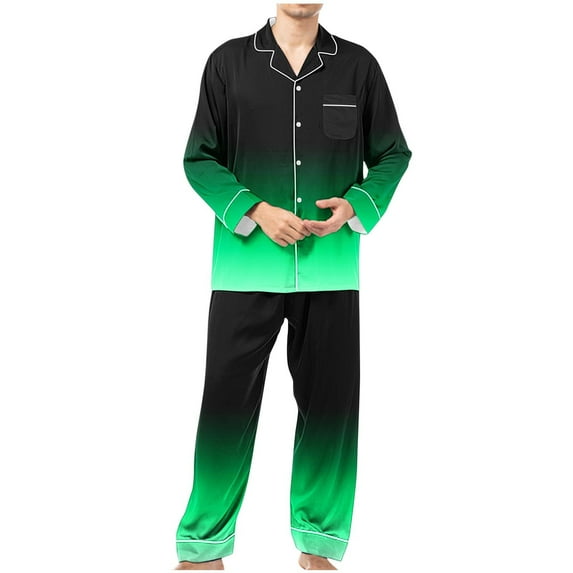 cllios Mens Pajamas Sets Gradient Long Sleeve Loungewear 2 Piece Outfits Button Down Lapel Shirts and Long Pants Pjs Sets with Pockets