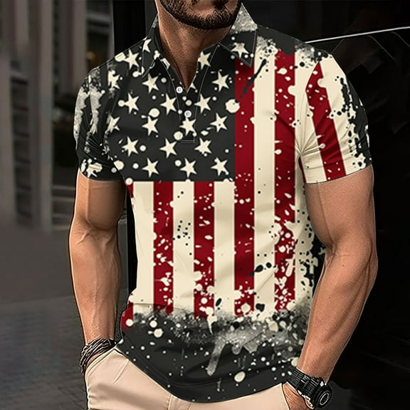 cllios Mens Patriotic Golf Shirts 4th of July Button Collared T Shirts Independence Day Slim Fit Short Sleeve Muscle Tshirts Gym Tennis Shirts for Men