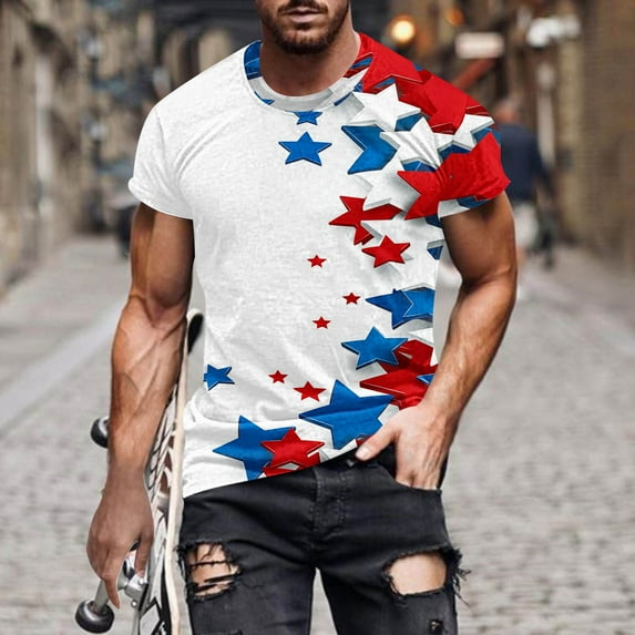 cllios Mens Patriotic Summer T Shirts 4th of July Men's T-Shirts Big and Tall Red White and Blue Graphic Tees Lightweight Short Sleeve Crewneck Workout Gym Tops