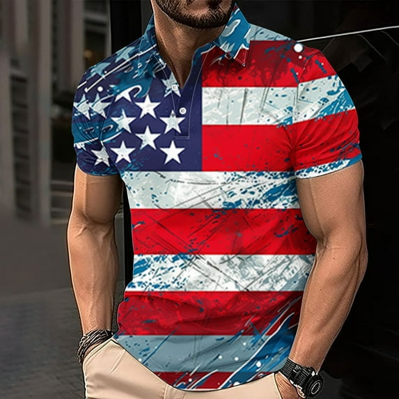 cllios Mens Patriotic T Shirts 4th July Vintage American Flag Graphic Tees Big and Tall Short Sleeve Button up Golf Tshirts Camisas Para Hombre