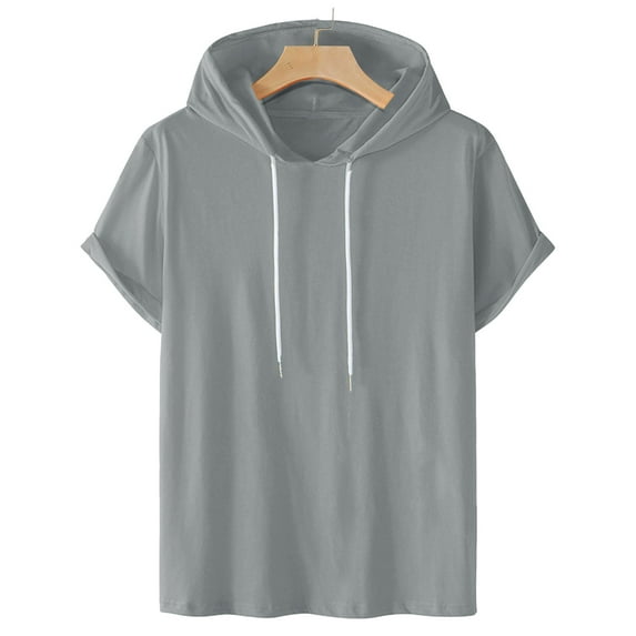cllios Mens Pullover Hoodies 2024 Basic Solid Color Short Sleeve Hooded T-shirt Lightweight Casual Athletic Hoodie Summer Loose Tee Tops