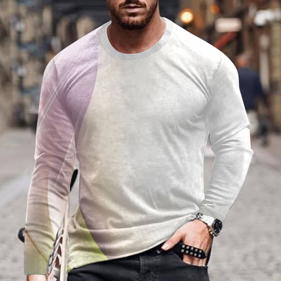 cllios Mens Regular-Fit Shirt Graphic Tee Casual Long Sleeve Crewneck Pullover Tops Gym Workout Shirts Sports Tops White XXL