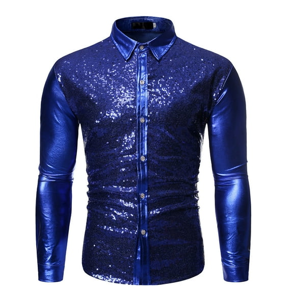 cllios Mens Sequin Dress Shirt Regular Fit Cotton Casual Long Sleeve Button Down Party Disco Shiny Shirts Dance Shirt Wrinkle Free Mens Tuxedo Shirt