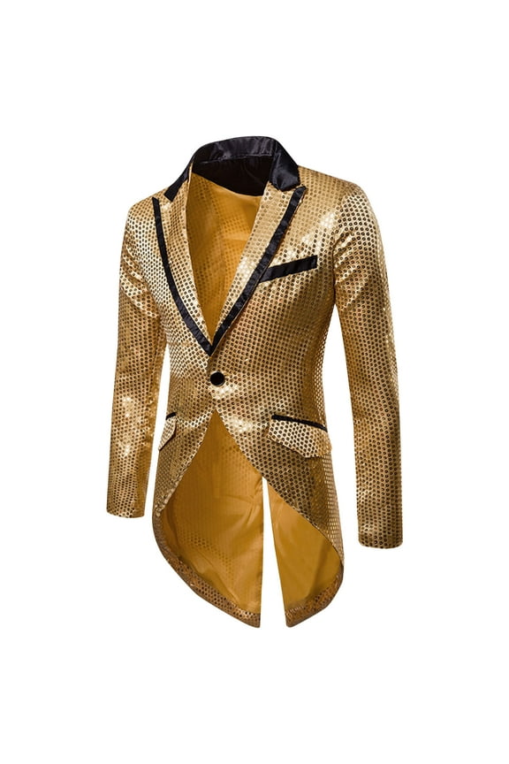 Mens Sequin Tuxedo Jacket Slim Fit Tailcoat Dress Coat Swallowtail Dinner Party Wedding Blazer Suit