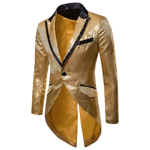 cllios Mens Sequin Tuxedo Jacket Slim Fit Tailcoat Dress Coat Swallowtail Dinner Party Wedding Blazer Suit