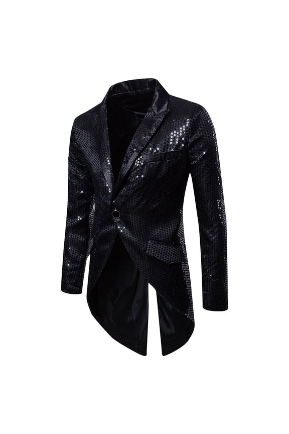 Mens Sequin Tuxedo Jacket Slim Fit Tailcoat Dress Coat Swallowtail Dinner Party Wedding Blazer Suit