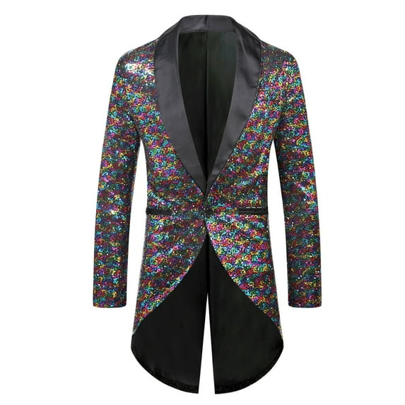 cllios Mens Sequin Tuxedo Jacket Tails Slim Fit Tailcoat Dress Blazer Swallowtail Dinner Party Wedding Blazer One Button Suit Jacket Gray L