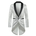 thumbnail image 1 of cllios Mens Sequin Tuxedo Jacket Tails Slim Fit Tailcoat Dress Blazer Swallowtail Dinner Party Wedding Blazer One Button Suit Jacket Silver M, 1 of 4