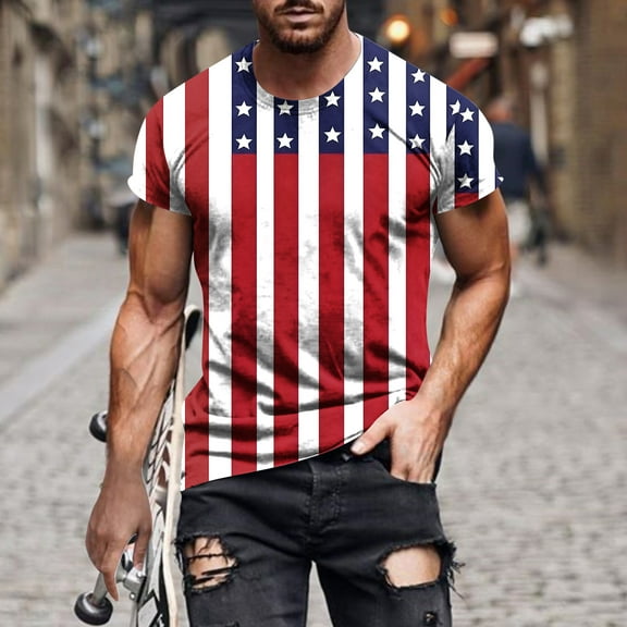 cllios Mens Shirts,4th of July Patriotic Shirts Gym Workout Independence Day Shirt Crewneck Athletic Tee Tops Summer Short Sleeve T Shirt