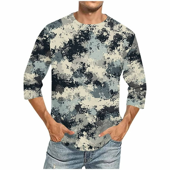 cllios Mens Shirts Tall,2025 Camo Workout Tshirts for Men Big and Tall 3/4 Sleeve Sports Shirts Regular Fit Round Neck Gym Tops