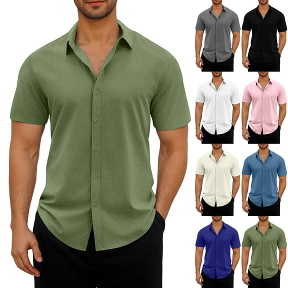cllios Mens Short Sleeve Dress Shirts Business Casual Button Down Shirt Summer Beach Wedding Untucked Shirts