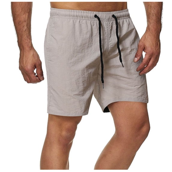 cllios Mens Shorts Solid Elastic Waist Mid Waist Loose Pockets Drawstring Short Pants