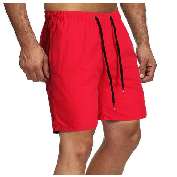 cllios Mens Shorts Solid Elastic Waist Mid Waist Loose Pockets Drawstring Short Pants