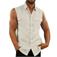 thumbnail image 1 of cllios Mens Sleeveless Button Down Shirts Linen Cotton Summer Beach Basic Tank Tops Muscle Cut Off Slim Fit T-Shirt, 1 of 7