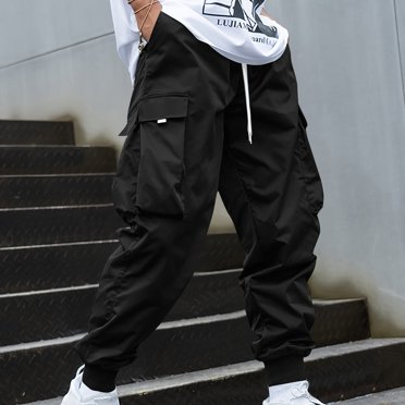 Christmas Rciityk Men's Cargo Pants Elastic Waist Drawstring Loose Joggers Work Pants Solid Casual Outdoor Straight Leg Sweatpants Multi Pocket