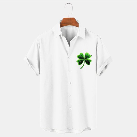 cllios Mens St.Patrick's Day Shirts 3D Printed Irish Shamrock Hawaiian Button Down Shirt Short Sleeve Bowling Tshirts Summer Holiday Beach Shirt Tops