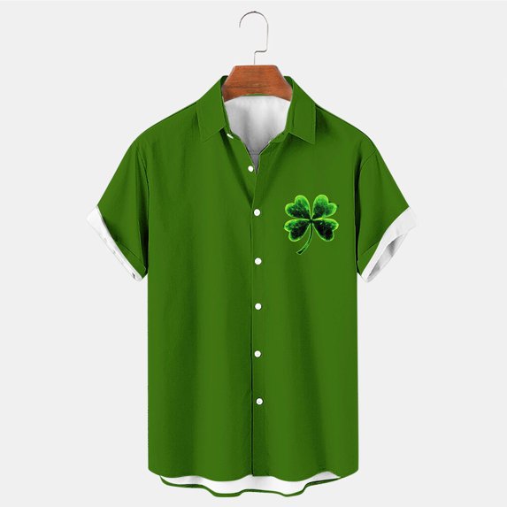 cllios Mens St.Patrick's Day Shirts 3D Printed Irish Shamrock Hawaiian Button Down Shirt Short Sleeve Bowling Tshirts Summer Holiday Beach Shirt Tops