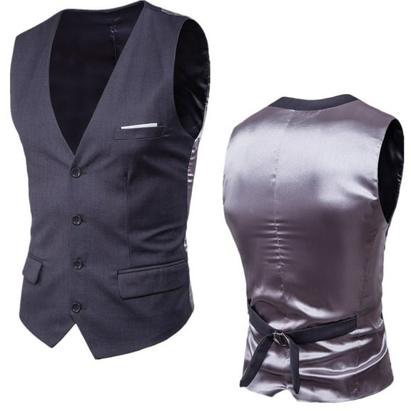 cllios Mens Suit Vest Casual Business Slim Fit Solid V-Neck Formal Waistcoat 4 Button Wedding Party Dinner Dress Tuxedo Vest