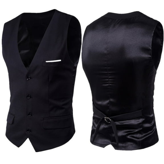 cllios Mens Suit Vest Casual Business Slim Fit Solid V-Neck Formal Waistcoat 4 Button Wedding Party Dinner Dress Tuxedo Vest