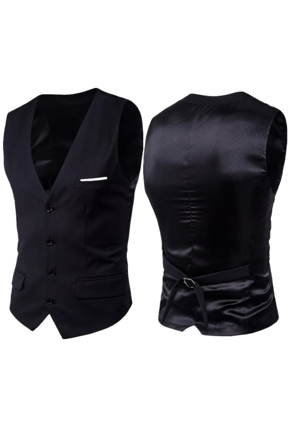Mens Suit Vest Casual Business Slim Fit Solid V-Neck Formal Waistcoat 4 Button Wedding Party Dinner Dress Tuxedo Vest