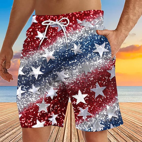 cllios Mens Summer Amrican Flag Swim Trunks July 4 Casual Elastic Waist Beach Shorts Swimwear Independece Day Patriotic Red White and Blue Print Bathing Suits