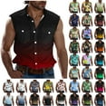 thumbnail image 1 of cllios Mens Summer Beach Tank Top Hawaiian Palm Tree Print Sleeveless Shirts Casual Button Down Collared Vest Tops with Pockets, 1 of 6