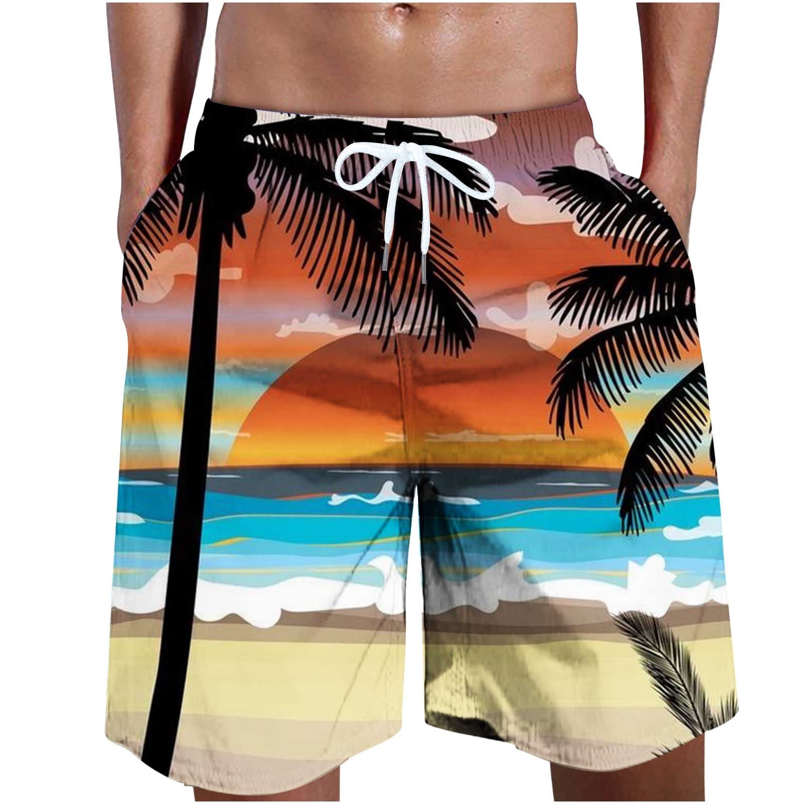 cllios Mens Summer Hawaiian Shorts Fashion Graphic Beach Shorts Palm ...