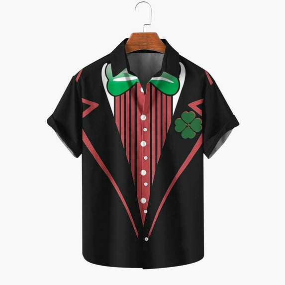 cllios Mens Summer Shirts Clearance Sale Mens Short Sleeve Button Down Shirts St Patricks Day Vintage Shirt Tops 3D Digital Printed Lapel Shirts