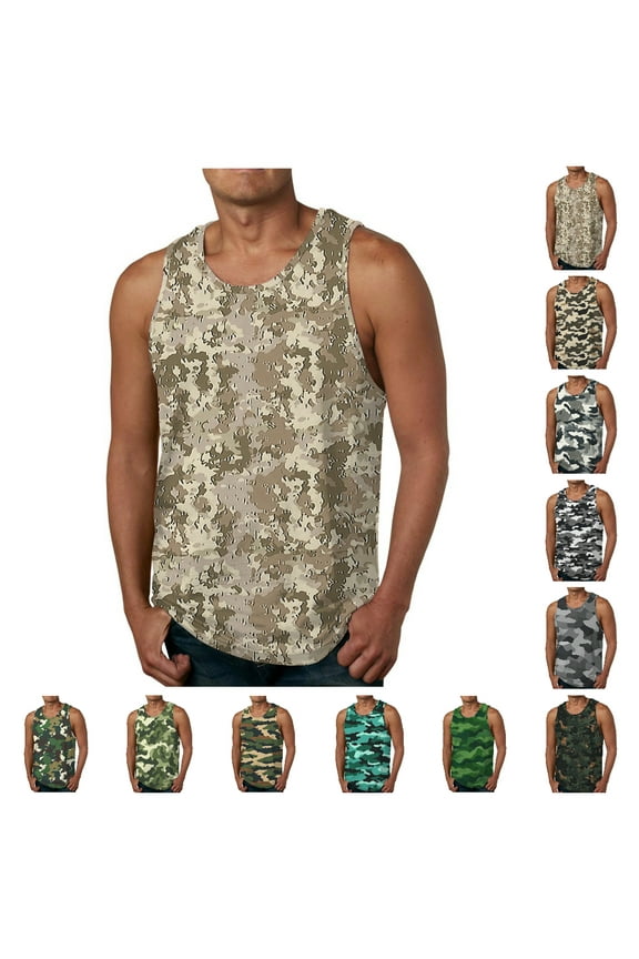 Mens Summer Tank Tops 3xl Big and Tall Camo Sleeveless Shirts Military Work Camouflage Undershirts Moisture Wicking Crewneck Workout Shirts