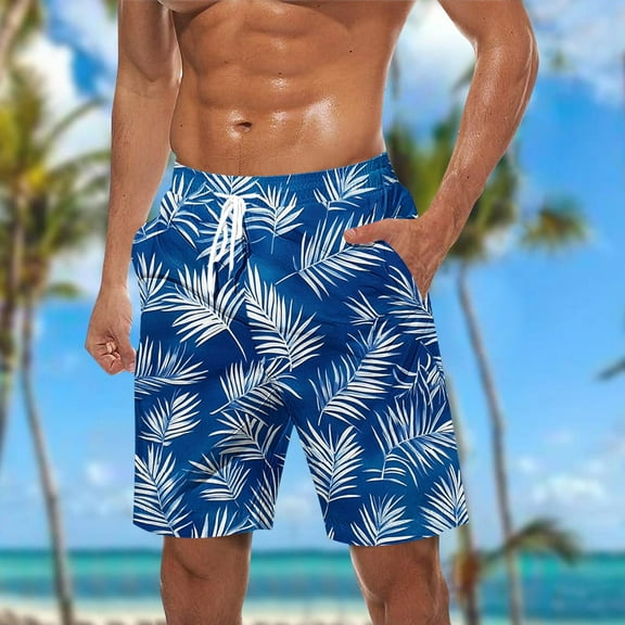 cllios Mens Swim Shorts with Pockets Big and Tall Palm Tree Hawaiian Swim Trunks 5 Inch Quick Dry Drawstring Bathing Suits Comfy Elastic Waisted Surfing Board Shorts