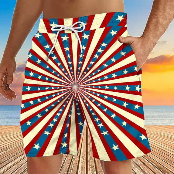 cllios Mens Swim Trunks 4th of July Quick Dry Board Shorts Independence Day Patriotic USA Flag Swimwear Bathing Suits Casual Elastic Waist Drawstring Boardshorts Prime
