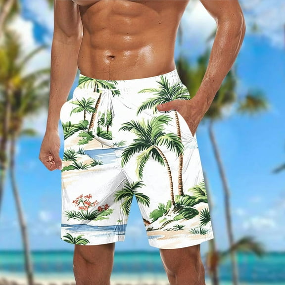 cllios Mens Swim Trunks 5 Inch Quick Dry Board Shorts Hawaiian Floral Beach Shorts Big and Tall Elastic Waist Surfing Shorts with Pockets Lightweight Drawstring Bathing Suit Swimwear