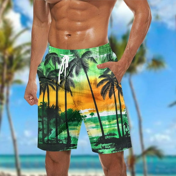cllios Mens Swim Trunks 5 Inch,Summer Tropical Graphic Bathing Suits Swimming Shorts Big and Tall Hawaiian Beach Shorts Drawstring Boardshorts with Pockets