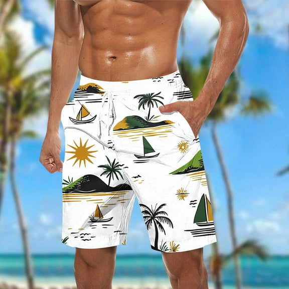 cllios Mens Swim Trunks 9 Inch,Big and Tall Hawaiian Beach Shorts for Men Quick Dry Bathing Suits Swimwear Men's Swimming Shorts without Liner