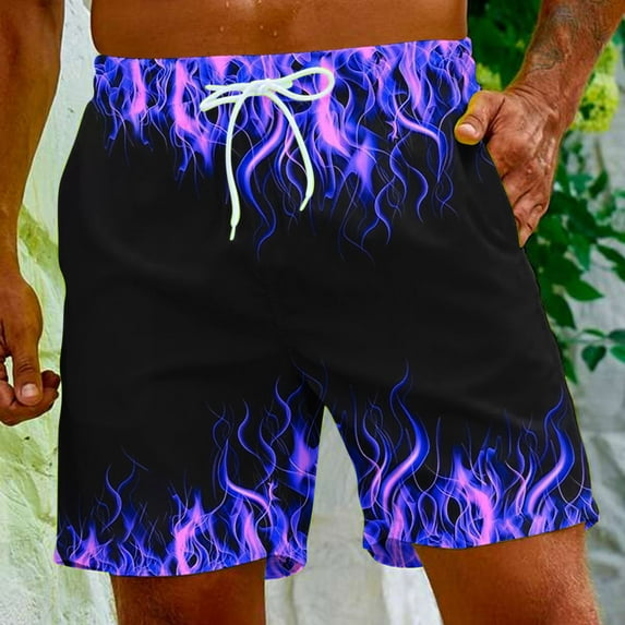 cllios Mens Swim Trunks Big and Tall Trendy Flame Print Swimming Shorts Lightweight Elastic Waist Drawstring Summer Beach Shorts with Pockets