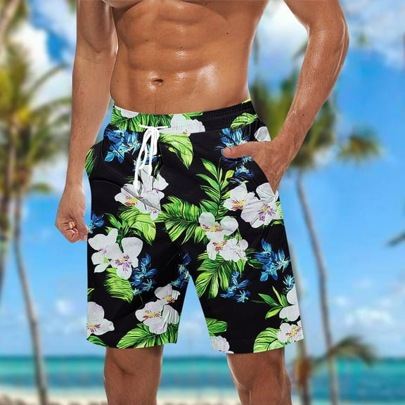 cllios Mens Swim Trunks Men Big & Tall Tropical Print Swim Board Shorts with Elastic Waist Mens Funny Hawaiian Beach Shorts Swimsuit Bathing Suits
